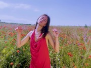 Preview 4 of Slim beauty pleases herself in a flower field