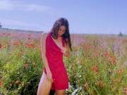 Preview 5 of Slim beauty pleases herself in a flower field
