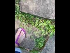 Walking on the grass, wearing flats! 