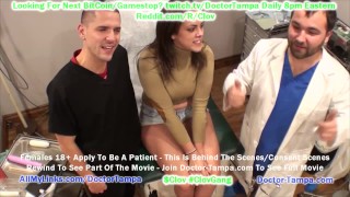 $CLOV Doctor Tampa worden, handschoen in terwijl Katie Cummings gyno-examen krijgt terwijl mannelijke verpleegster naar examen kijkt