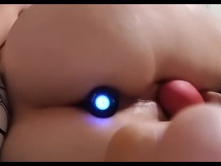 Ass & pussy play with toys so tight they pop out till orgasm while husband watches