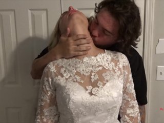 passionate makeout, wedding day, ripping off dress, cheating bride