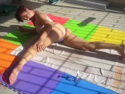 Preview 2 of Touch pussy outdoors. Attractive lady is sunbathing on the roof of hotel