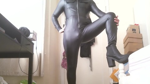 Trans Girl in Sexy Leather Catsuit