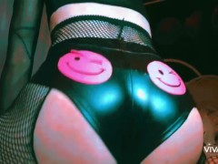 Sexy Shemale Slut Clover Shea Bounces & Spanks Her Leather Covered Ass 