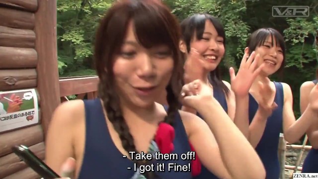 Japanese schoolgirls in swimsuits CFNM handjob harem
