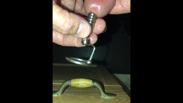 1st Time trying out my new stainless steel hollow beaded urethral probe w/ cock ring, not ready 4 it