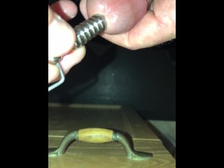 1st Time trying out_my new stainless steel hollow beaded urethral probe w/ cock ring, not ready 4 it