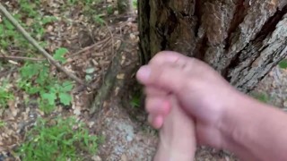 Morning masturbation in woods, huge cumshot