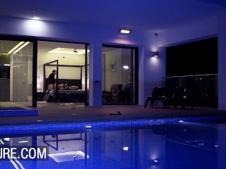 Gorgeous brunette have sex in frontof her husband