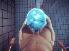 Yaoi Femboy POV Blue suck a dick and bareback in a shower