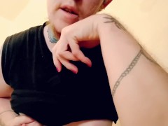 Horny Slutty Big Clit  Trans Boy Squeezing His Chest Masturbating In the Kitchen 
