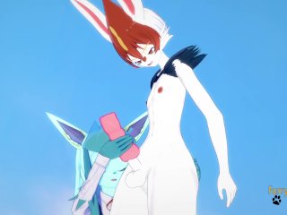 Pokemon Hentai Furry - Glaceon Handjob and_Fucked by Cinderace