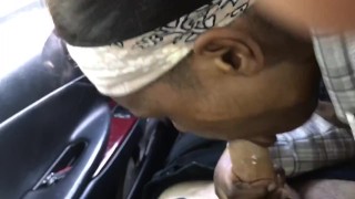 Ebony milf sucking dick in the car