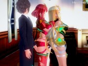 Preview 1 of The only way to calm Mythra down is steamy sex with Pyra and her man (PICTURE + AUDIO)