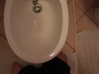 Boy with Small Dick Pissing in the Bidet
