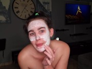 Preview 2 of Enjoying my facial and eye spa day | cum and piss in open eyes