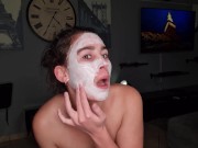 Preview 3 of Enjoying my facial and eye spa day | cum and piss in open eyes