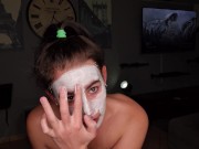 Preview 6 of Enjoying my facial and eye spa day | cum and piss in open eyes