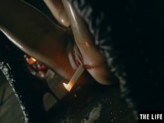 Preview 4 of Sexy brunette squirting as she fucks herself with a lit candle