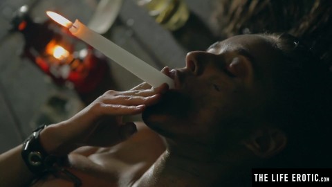 Sexy brunette squirting as she fucks herself with a lit candle