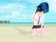 3D HENTAI Schoolgirl on the beach after school