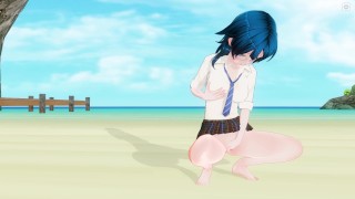 放課後のビーチで3D変態女子高生
