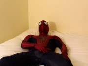 Preview 1 of spiderman jerks off and cums all over his suit