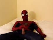Preview 5 of spiderman jerks off and cums all over his suit