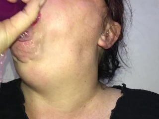 sloopy deepthroat, lipstick, amateur, solo female