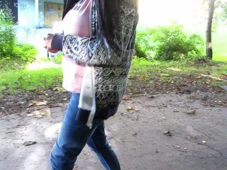 Sexy peeing jeans on public place