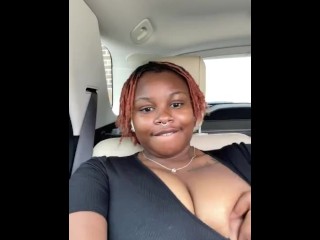 Ebony Big Titty Girl Pulls Tits out in Car