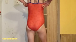 Sissy boy presenting a new swimsuit and wants you to take me from behind