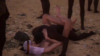 Sex with Cleopatra among people on the beach