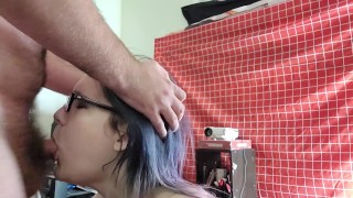 Goth slut sucks dick and gets tittyfucked