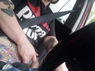 driving, tattoo girl, working, solo masturbation