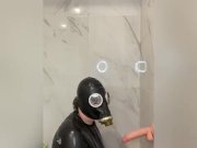 Preview 1 of LATEX CATSUIT AND GASMASK SHOWER FUN