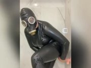 Preview 2 of LATEX CATSUIT AND GASMASK SHOWER FUN