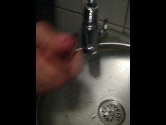 Quick cumshot in the public toilet - nearly ruined