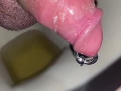 Nasty big pierced cock peeing