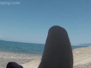 Preview 2 of Girl sucks cock in public beach and gets caught by stranger - MissCreamy