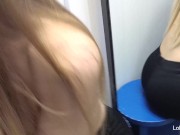 Preview 1 of Risky Public Blowjob: Petite girl sucking in a shop changing room