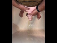 Pissing inside this cock & ass toy that I just finished fucking, watched my piss flow out its P-hole