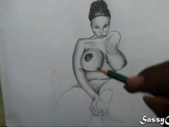 Speed art drawing - Big Breasts African teen handjob