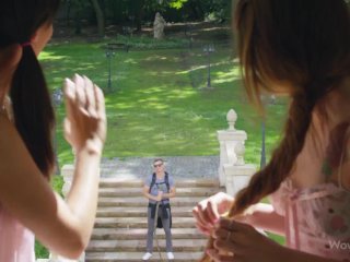 WOWGIRLS Shrima Malati and Elle Rose invite a stranger to their house and he fucks them both