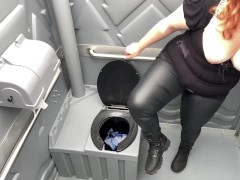 BBW sweaty leather pants MASTURBATION in a porta potty |KALLIELONEWOLF
