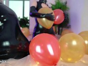 Preview 2 of Air Balloon Looner Hot Fetish 2 Lesbians in tight shiny rubber clothes having fun