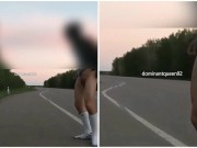 Preview 2 of Amateur Roadtrip Ballbusting and Footjob Double Cumshot in Nylons