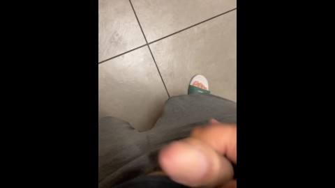 Chub cums in public bathroom