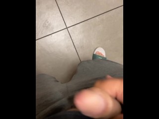 Chub Cums in Public Bathroom